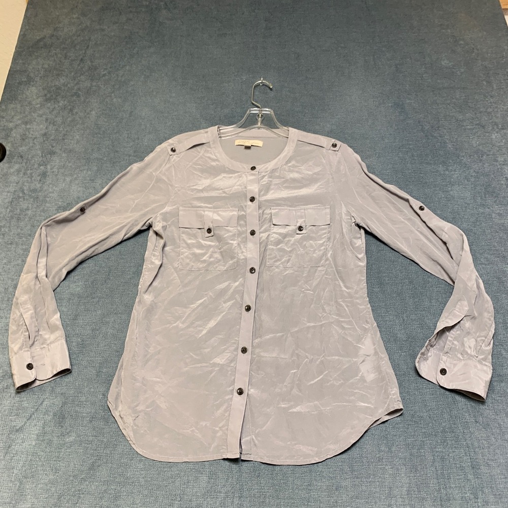 Banana Republic Heritage Collection Blouse Top Women Small Gray Pocket Button Up